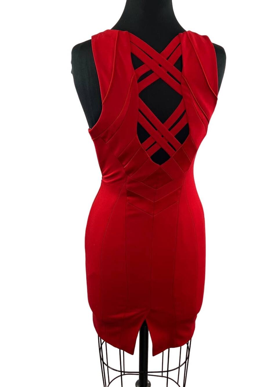 Karen Millen Red Crisscross Back Paneled Satin Mini Cocktail Party Dress DM149 4